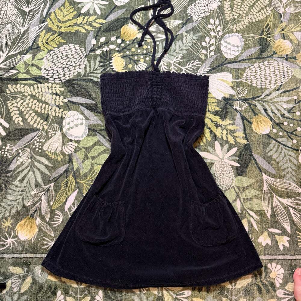 Y2K Xhilaration Black Terry Cloth Babydoll Swim Cover-Up Size Medium
